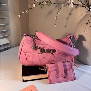 Juicy Couture Fondant Pink Heritage Shoulder Bag and Matching Card Case Set.